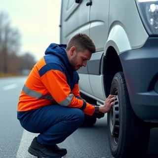 Technicien réparant sur le lieu de la panne